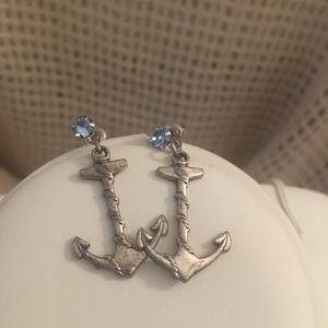 Anchor Earrings with blue gems